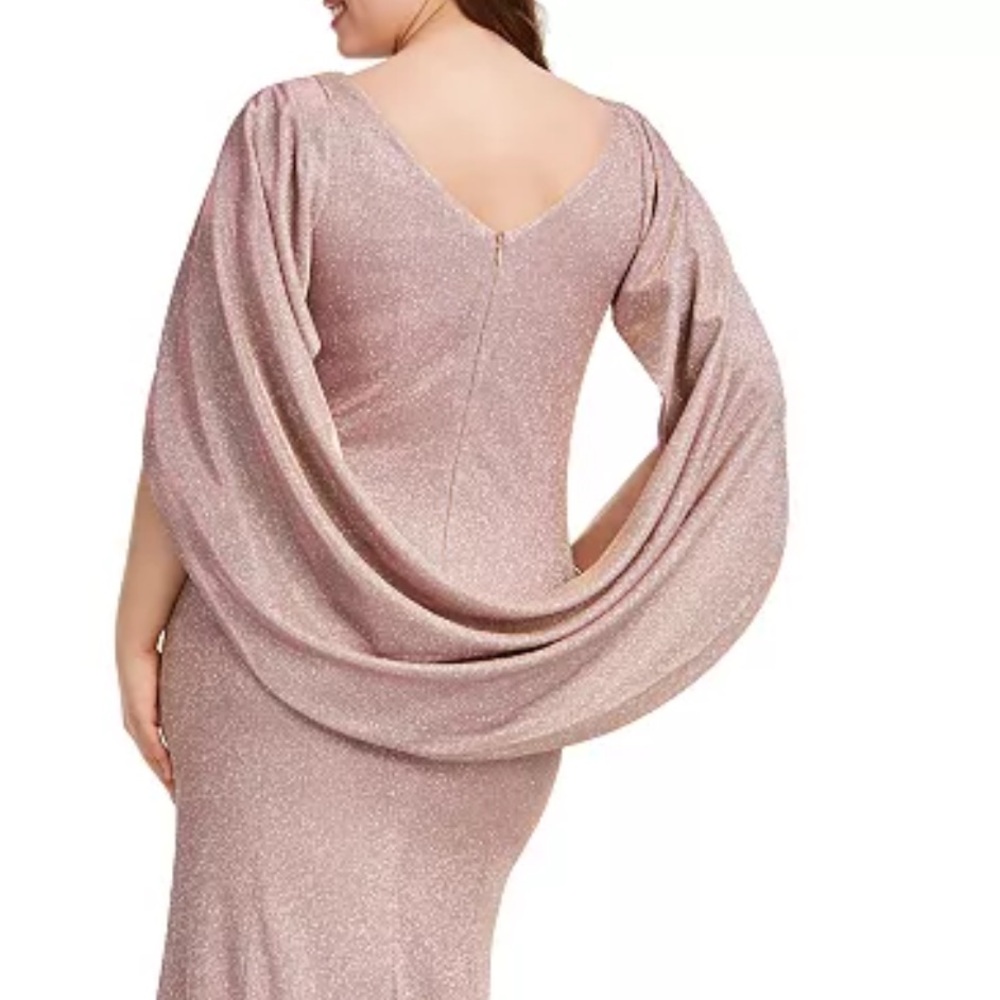 Betsy & Adam Gold and Pink Ruched Sheath Midi Dress - Picture 3 of 14
